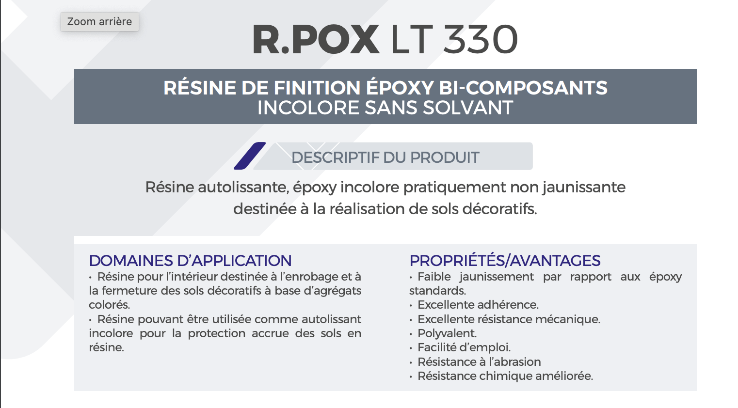 RPOX LT 330 - résine de finition époxy bi-composants incolore sans solvant